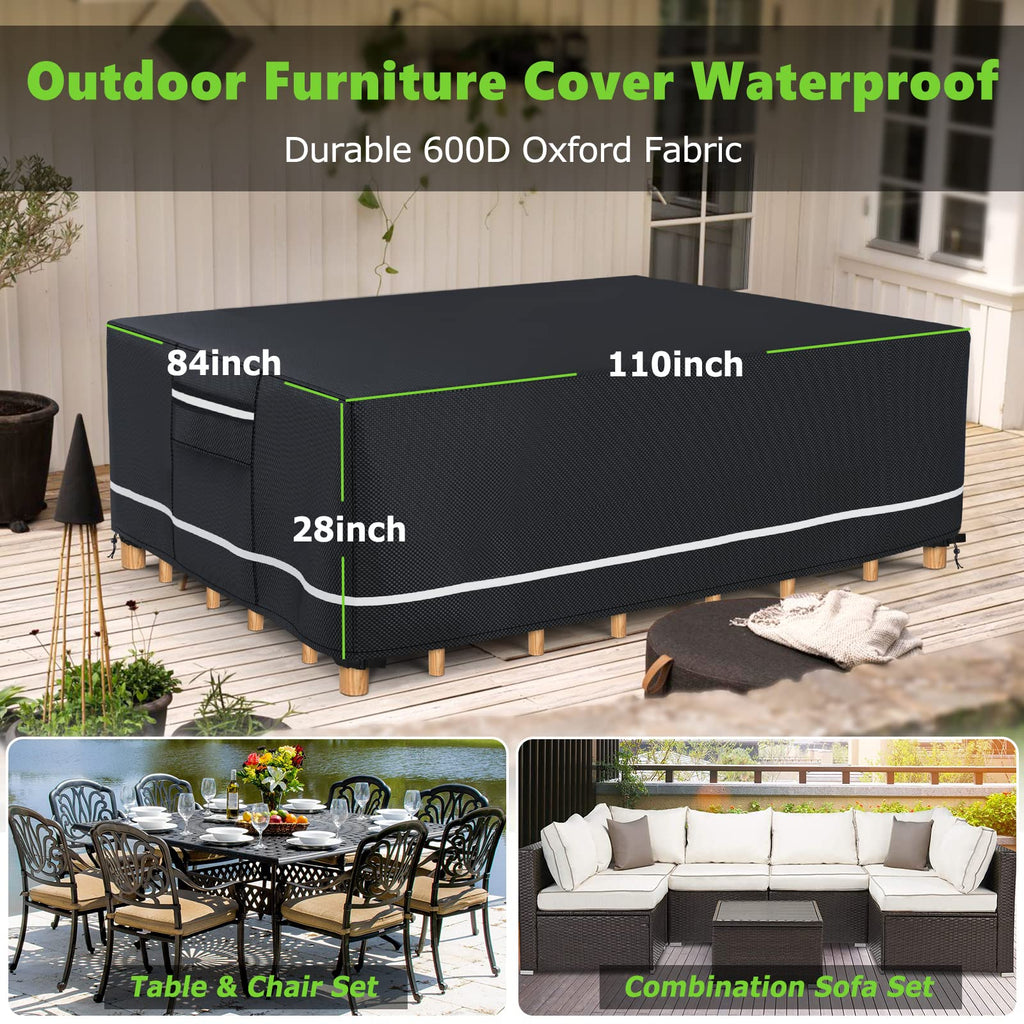 Outdoor Furniture Covers Waterproof, 600D Heavy Duty Patio Furniture Set Cover Outdoor Table And Chair Covers, 110'X84'X28' R