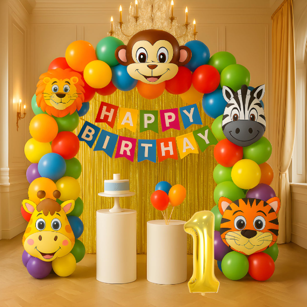 GROOVY DUDZ 41Pcs Jungle Theme 1st Birth day Decorations for Boys  Wild One Safari Party Supplies Kit with Balloons, Banner, Ba
