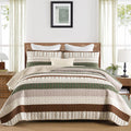 Djy Striped Quilt Set Twin Size, Boho Brown Green Striped Bedspread Coverlet Set Soft Microfiber Patchwork Quilt Bedding Set 3 P