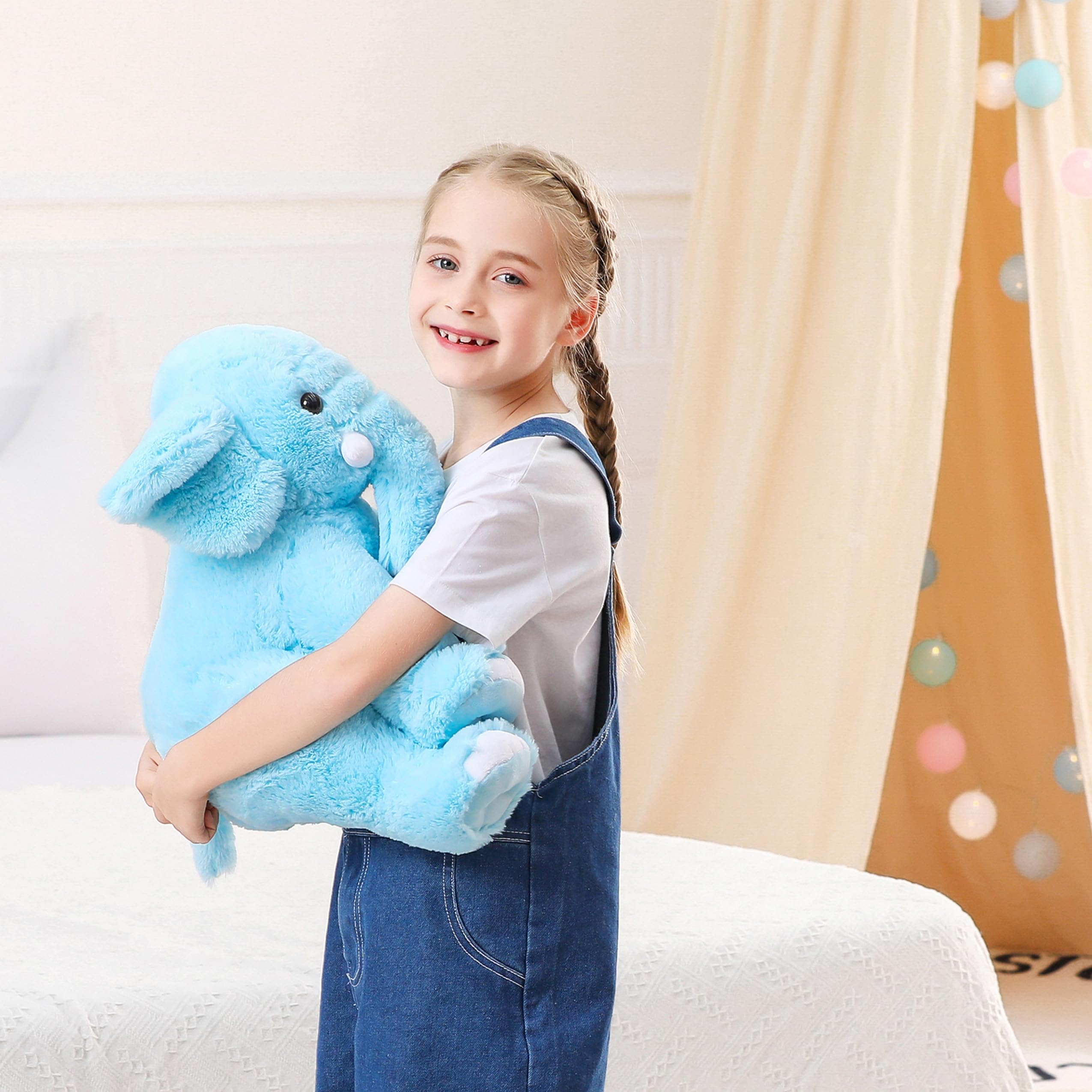 Elephant Weighted Stuffed Animals 5 Lbs 16 Inches Pink, Large Weighted Elephant Plushie Cuddly Pillow Gift For Kids & Adults