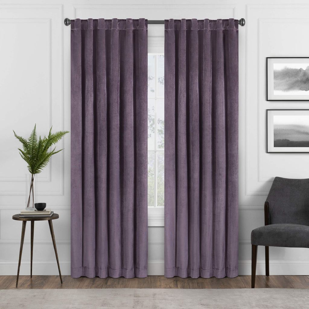 Eclipse Harper Velvet Rod Pocket Curtains for Bedroom, Single Panel, 50 in x 95 in, Plum