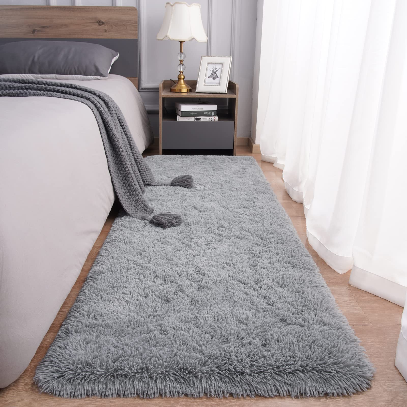Fosirug Rugs for Bedroom Long Plush 2x6 Feet Runner Rug for Living Room Ultra Soft Shaggy Carpet for Christmas Home Decor Fluffy