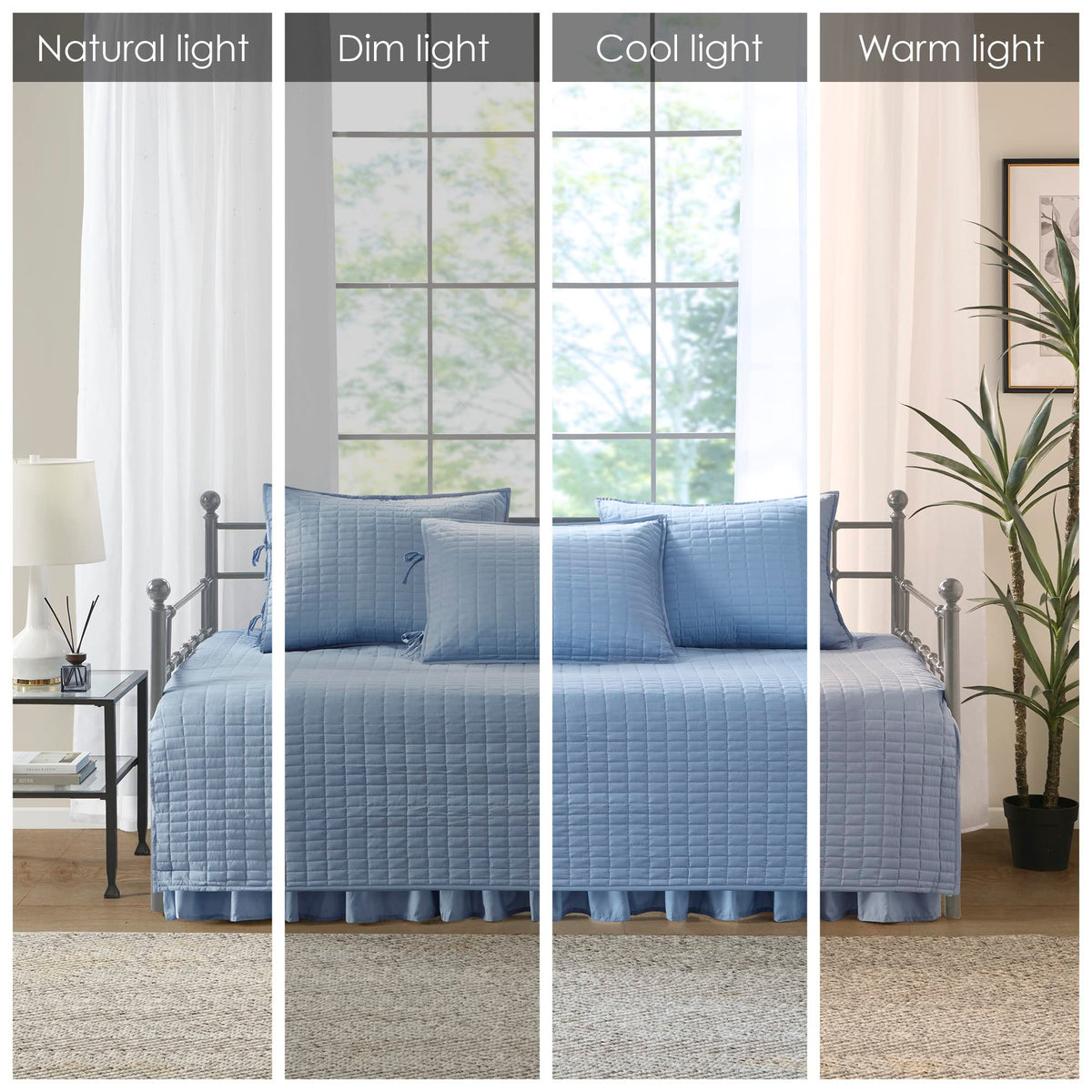 Comfort Spaces Daybed Cover- Luxe Double Sided -Quilting, All Season Cozy Bedding With Bedskirt, Matching Shams, 75'X39' Blue 5