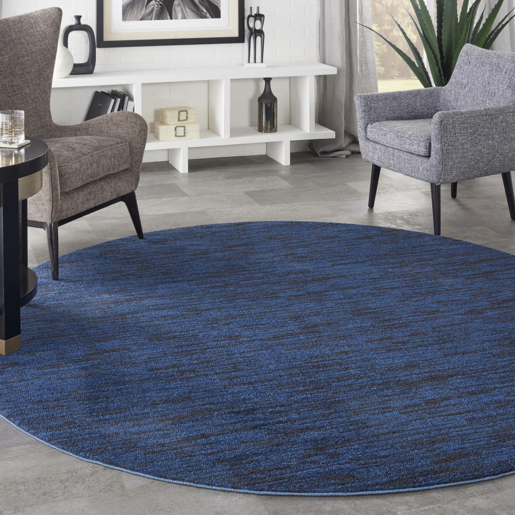 Nourison Essentials Indoor/Outdoor Midnight Blue 8' X Round Area -Rug, Easy -Cleaning, Non Shedding, Bed Room, Living Room, Dining Room, Backyard, Deck, Patio (8 Round)