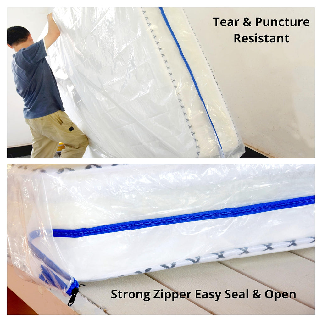 Juneshe 2 Pack Twin Mattress Bags For Moving And Storage-5 Mil Zipper Plastic Waterproof Mattress Storage Bags