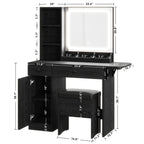 Ironck Vanity Desk With Led Lighted Mirror & Power Outlet, Makeup Table With Drawers & Cabinet,Storage Stool,For Bedroom, Black