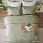 Cozylux King Size Comforter Set - 3 Pieces Olive Green Soft Luxury Cationic Dyeing Bedding Comforter For All Season, Breathable Lightweight Fluffy Boho Bed Sets With 1 Comforter And 2 Pillow Shams