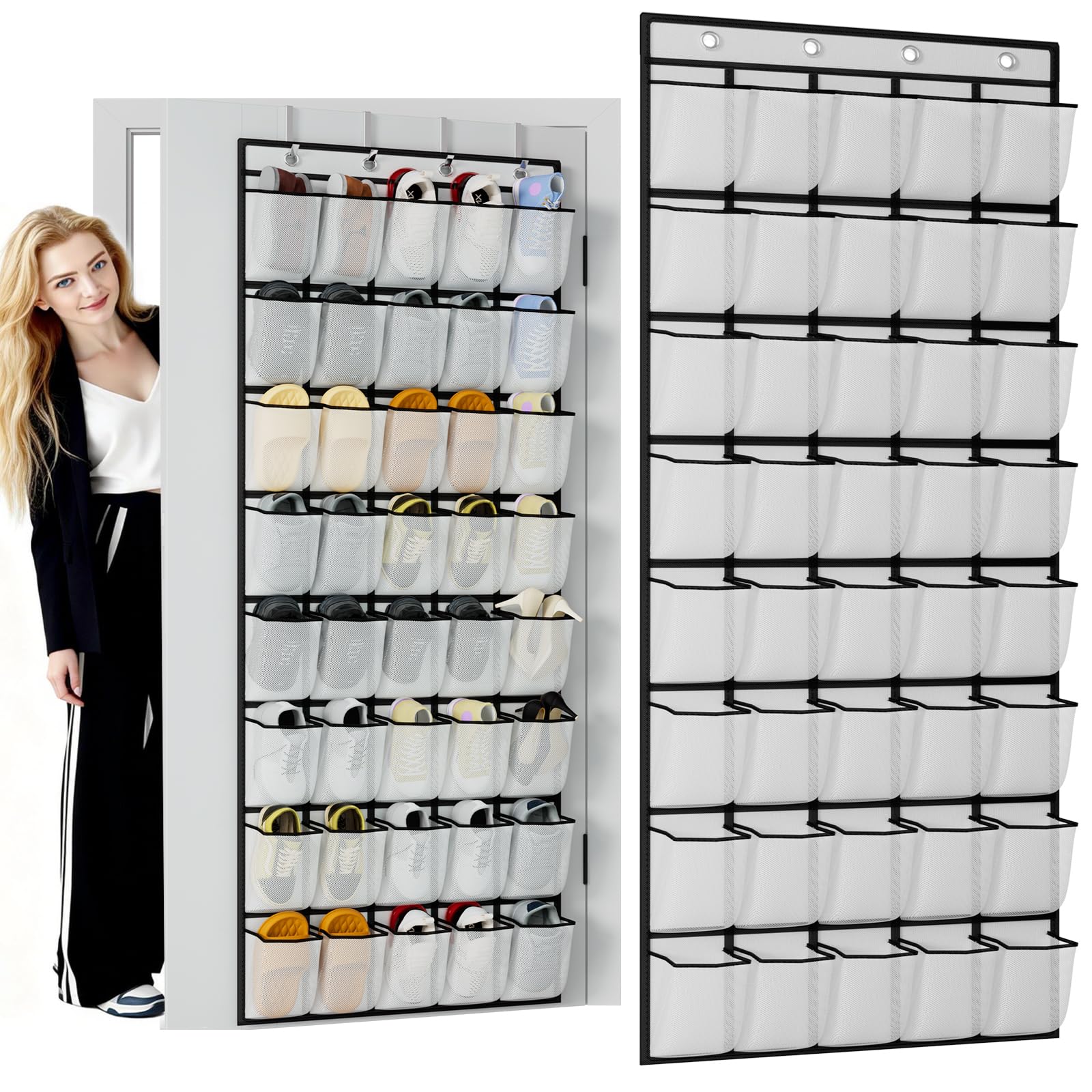 homyfort Over the Door Shoe Organizer, 40 Large Breathable Mesh Pocket,Space Saving Hanging Shoe Rack,Shoe Storage Holder for En