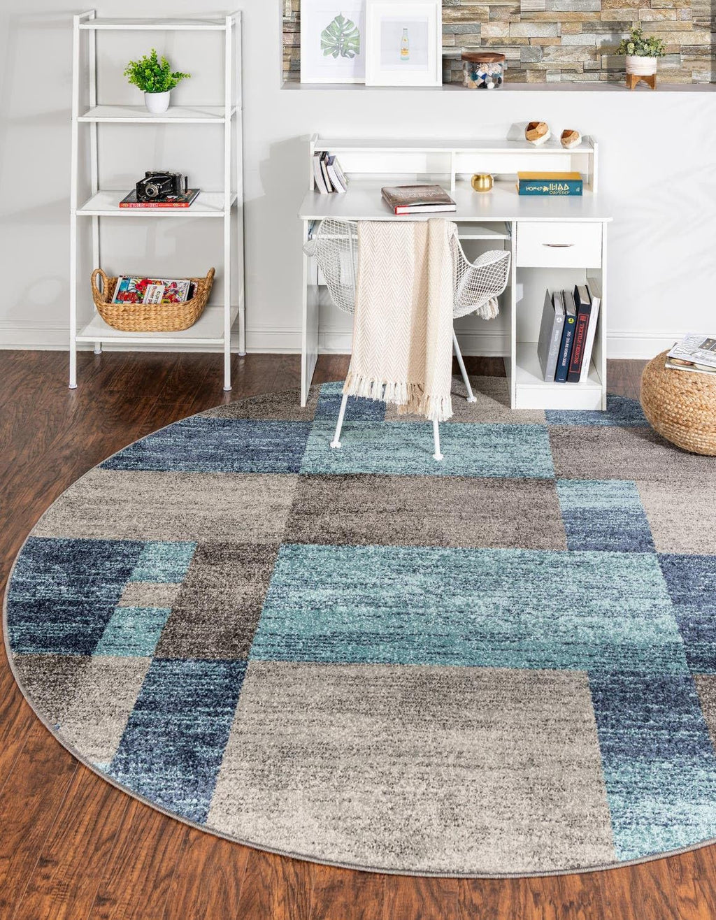Unique Loom Autumn Collection Area Rug - Providence (5' 3'' Round, Blue Gray/ Light Brown)