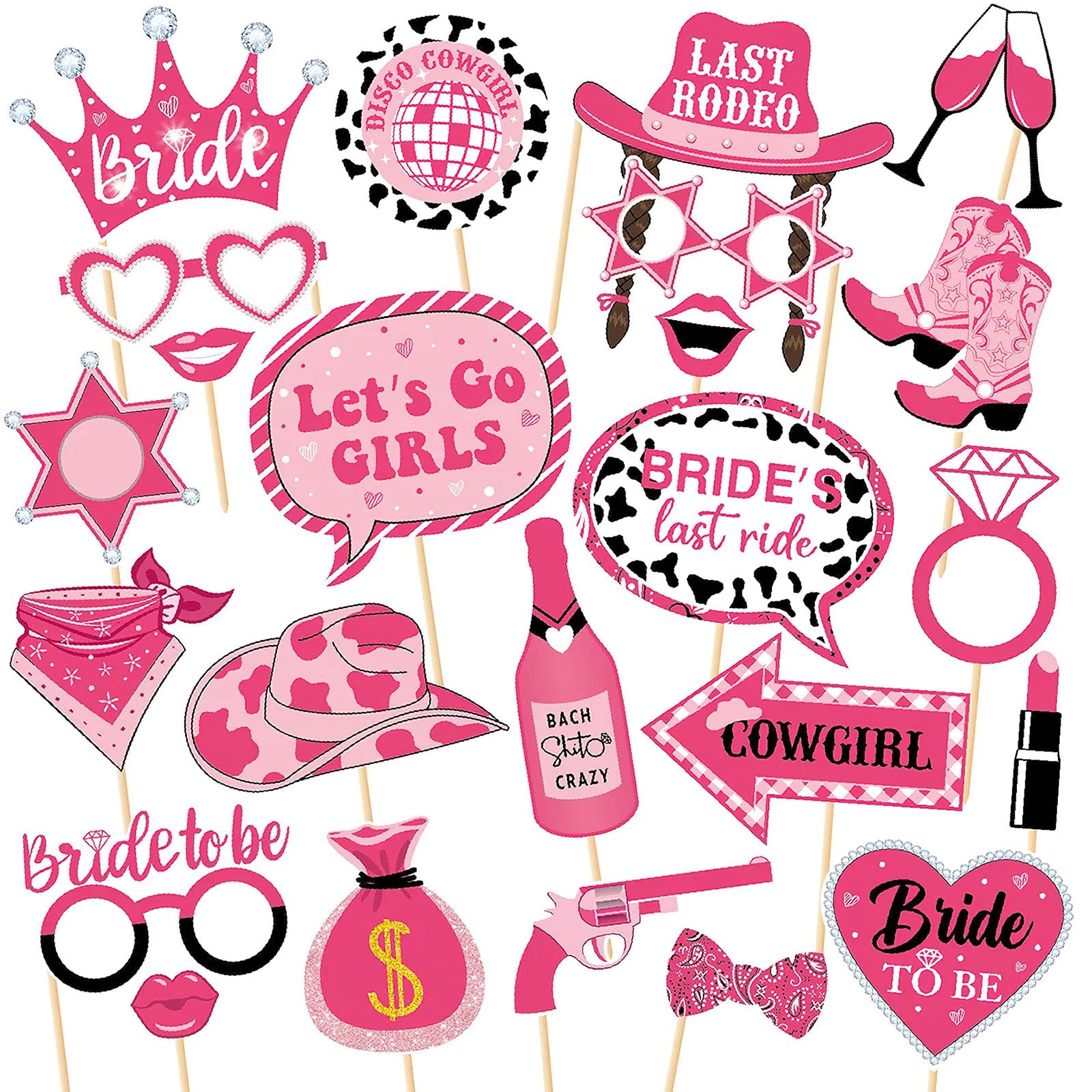 24Pcs Cowgirl Bachelorette Photo Booth Props, Western Cowgirl Theme Rodeo Paper Selfie Photo Props Creative Bachelorette Decorat