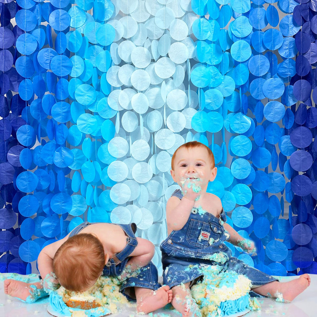 pinkblume Ombre Blue Circle Dot Party Streamer Garland - 205 Ft Tissue Paper Hanging Backdrop for Birthdays, Weddings, Under the Sea