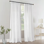 Panelsburg Clear White Curtains For Living Room With 2 Panels Back Tabs, Semi Sheer Linen Curtains, Light Filtering Curtains 72