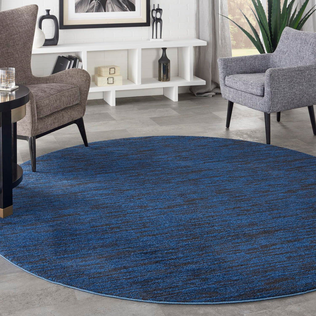 Nourison Essentials Indoor/Outdoor Midnight Blue 8' X Round Area -Rug, Easy -Cleaning, Non Shedding, Bed Room, Living Room, Dining Room, Backyard, Deck, Patio (8 Round)