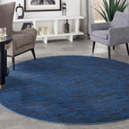 Nourison Essentials Indoor/Outdoor Midnight Blue 8' X Round Area -Rug, Easy -Cleaning, Non Shedding, Bed Room, Living Room, Dining Room, Backyard, Deck, Patio (8 Round)