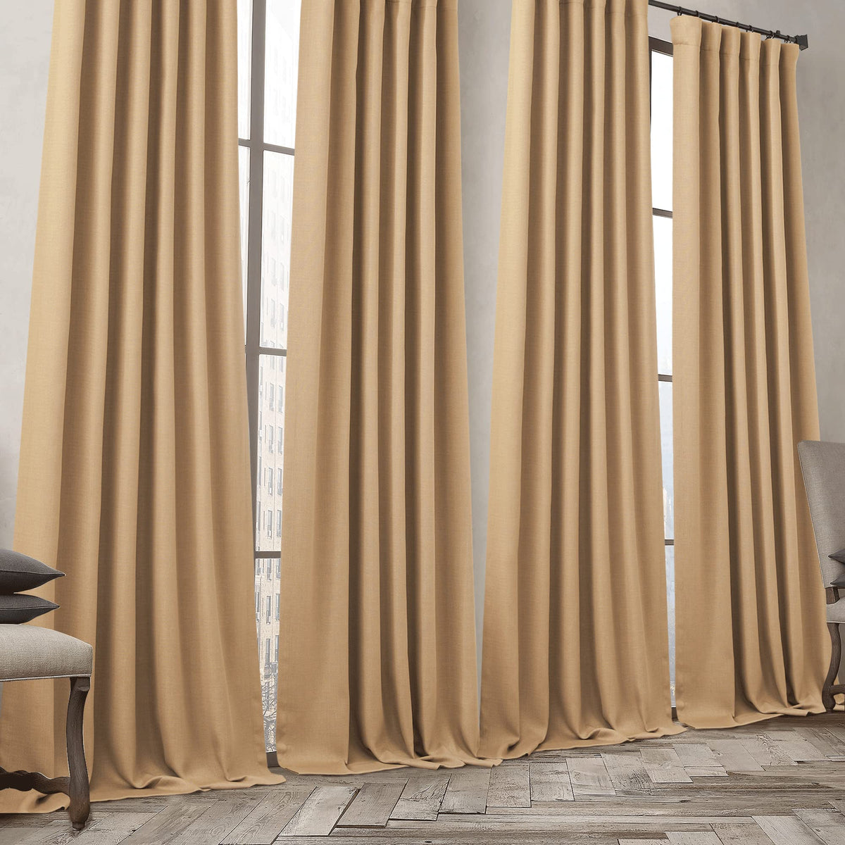 NICETOWN Caramel Thick Faux Linen Thermal Insulated Room Darkening Curtains, 52W x 96L, 2 Panels, Pinch Pleated, Ideal for Bedroom/Living Room