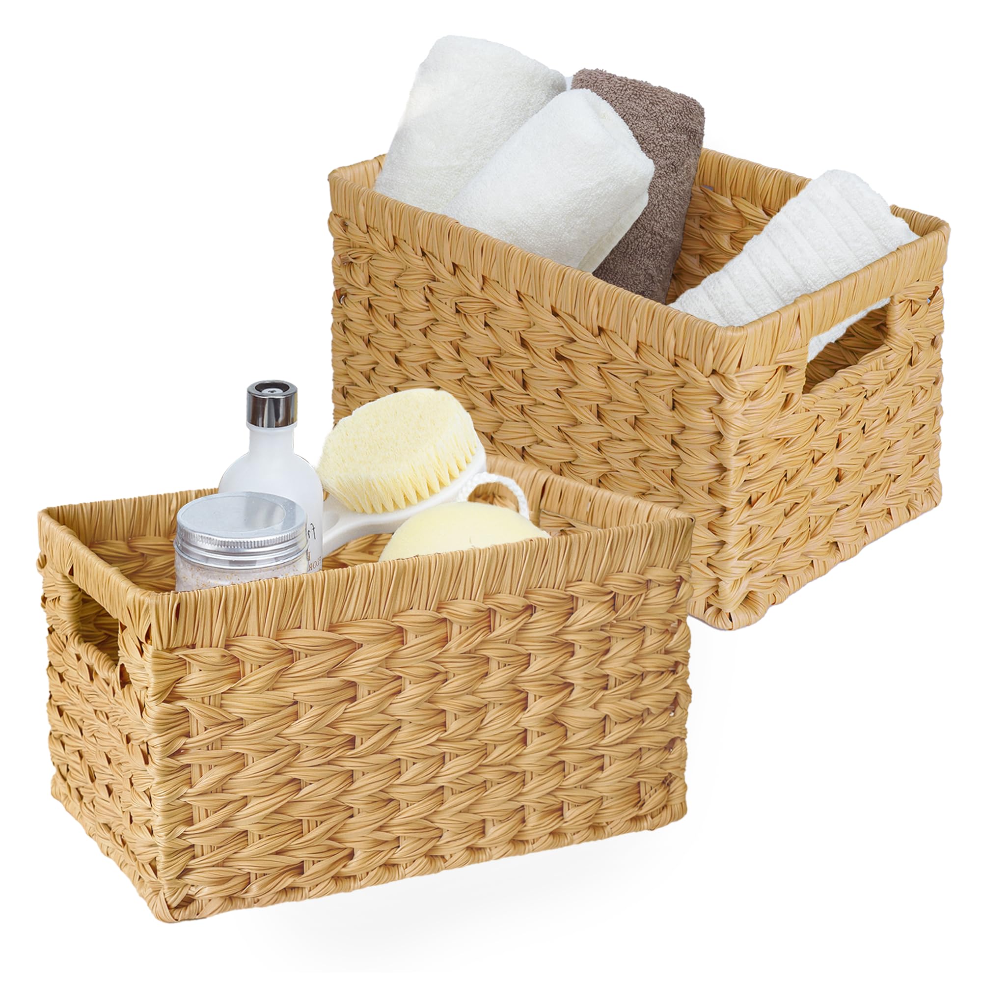 GRANNY SAYS Wicker Storage Baskets, Woven Baskets for Shelves, Waterproof Baskets for Organizing, Wicker Baskets with Handles, 2