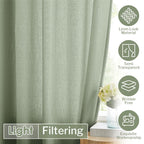 Melodieux Sage Green Semi Sheer Curtains 63 Inches Long For Living Room, Linen Texture Bedroom Privacy Window Sheer Drapes Rod P