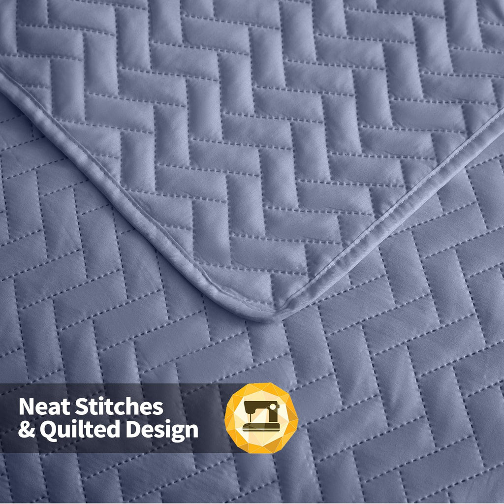 Maple&Stone Quilt Set Oversized King Size, 128''X120'' Lightweight Mineral Blue Bedspread Ultrasonic Chevron Pattern Light Cover