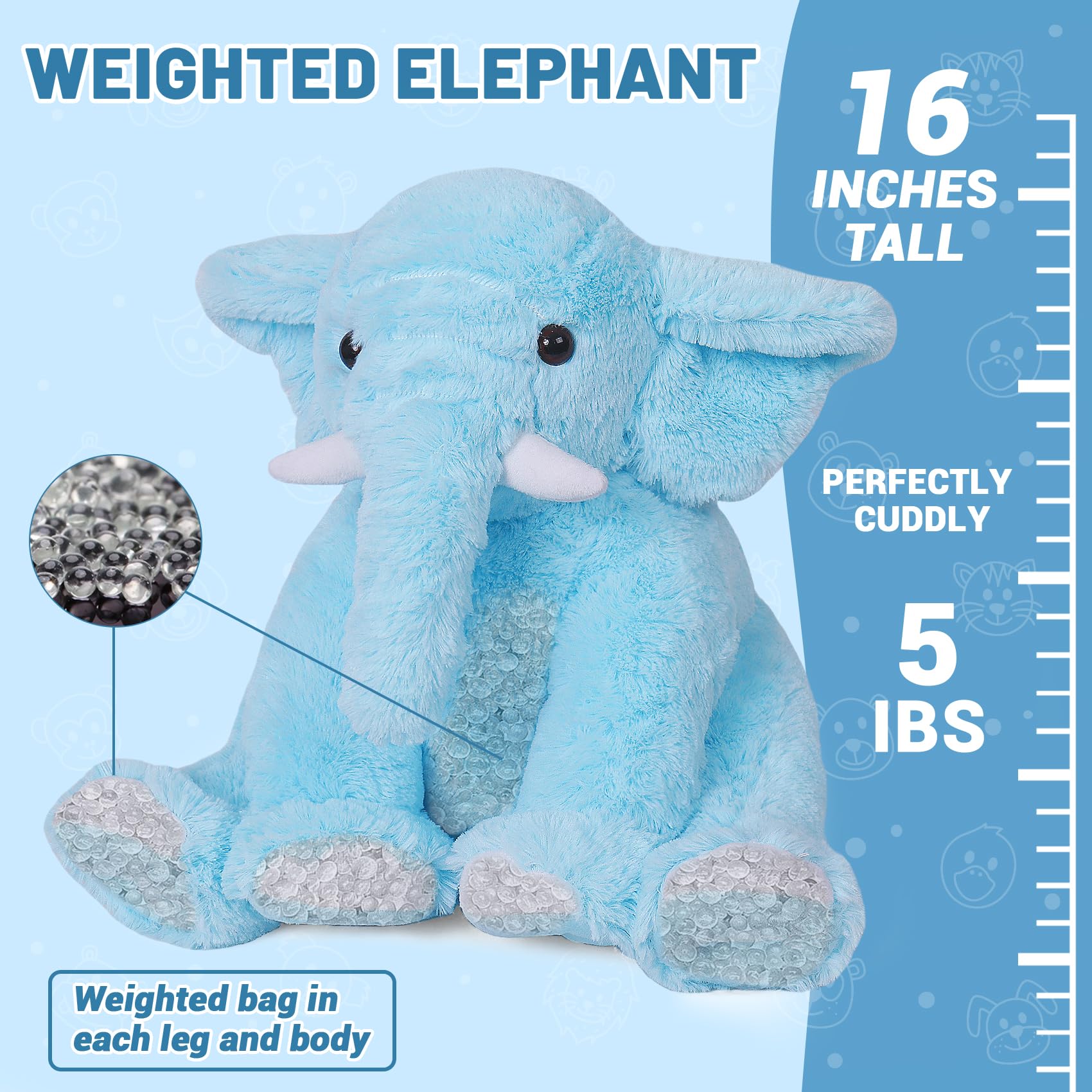 Elephant Weighted Stuffed Animals 5 Lbs 16 Inches Pink, Large Weighted Elephant Plushie Cuddly Pillow Gift For Kids & Adults