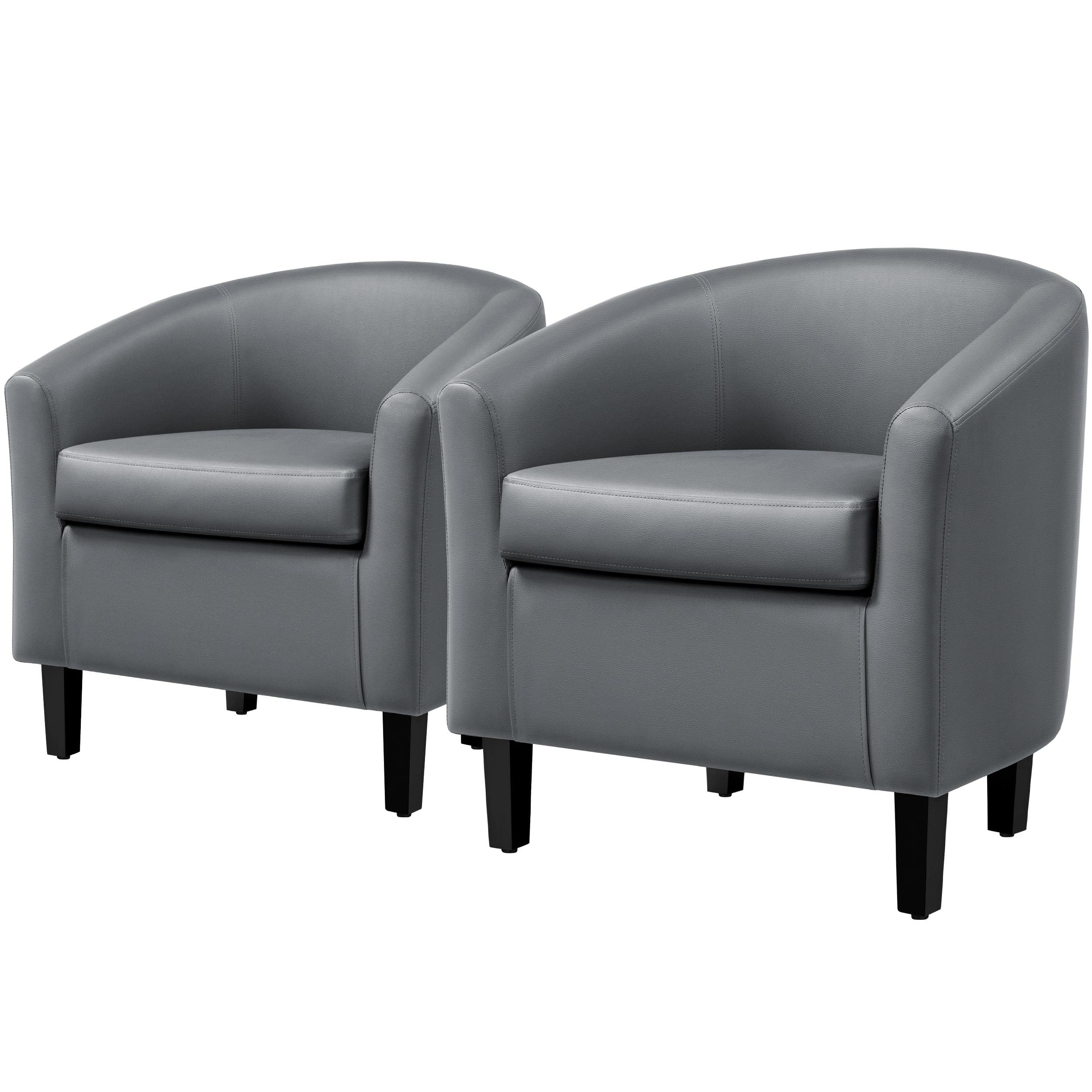 Topeakmart Leather Accent Chair, Modern And Comfy Faux Leather Barrel Chair, Upholstered Club Chair With Wooden Legs For Living