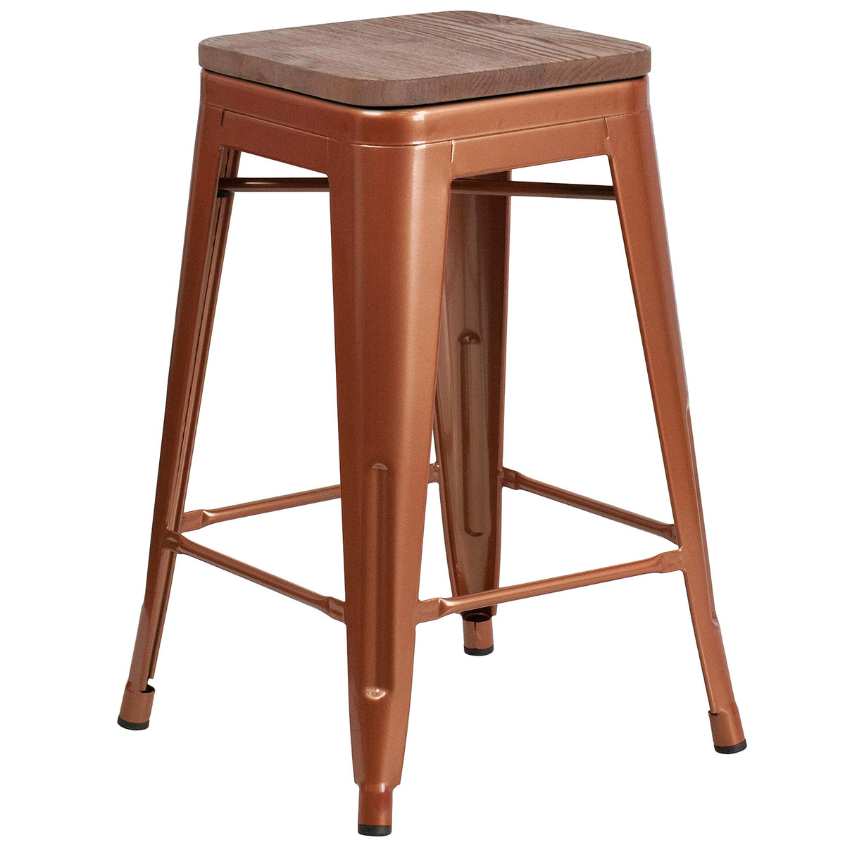 Flash Furniture Sinclair 24" High Backless Copper Counter Height Stool With Square Wood Seat