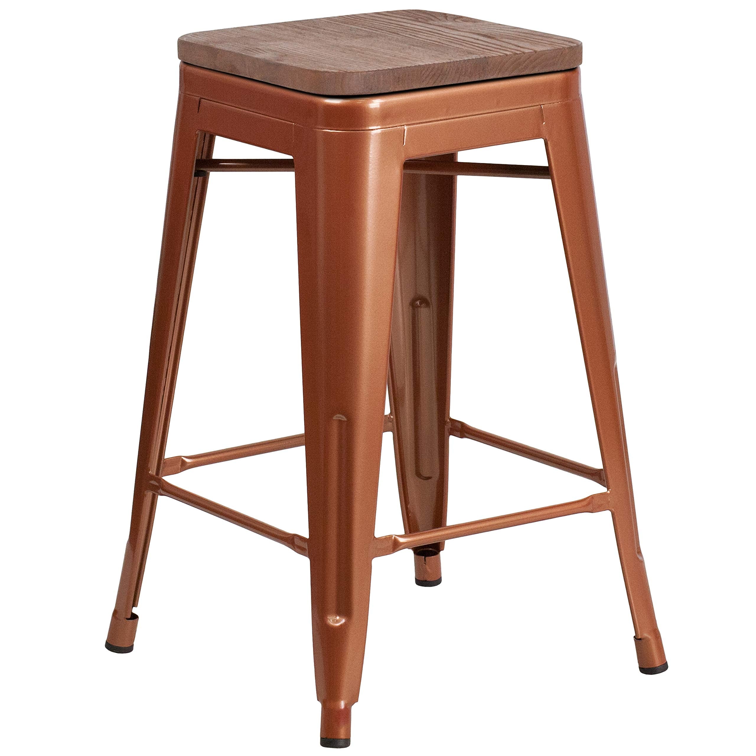 Flash Furniture Sinclair 24 High Backless Copper Counter Height Stool with Square Wood Seat
