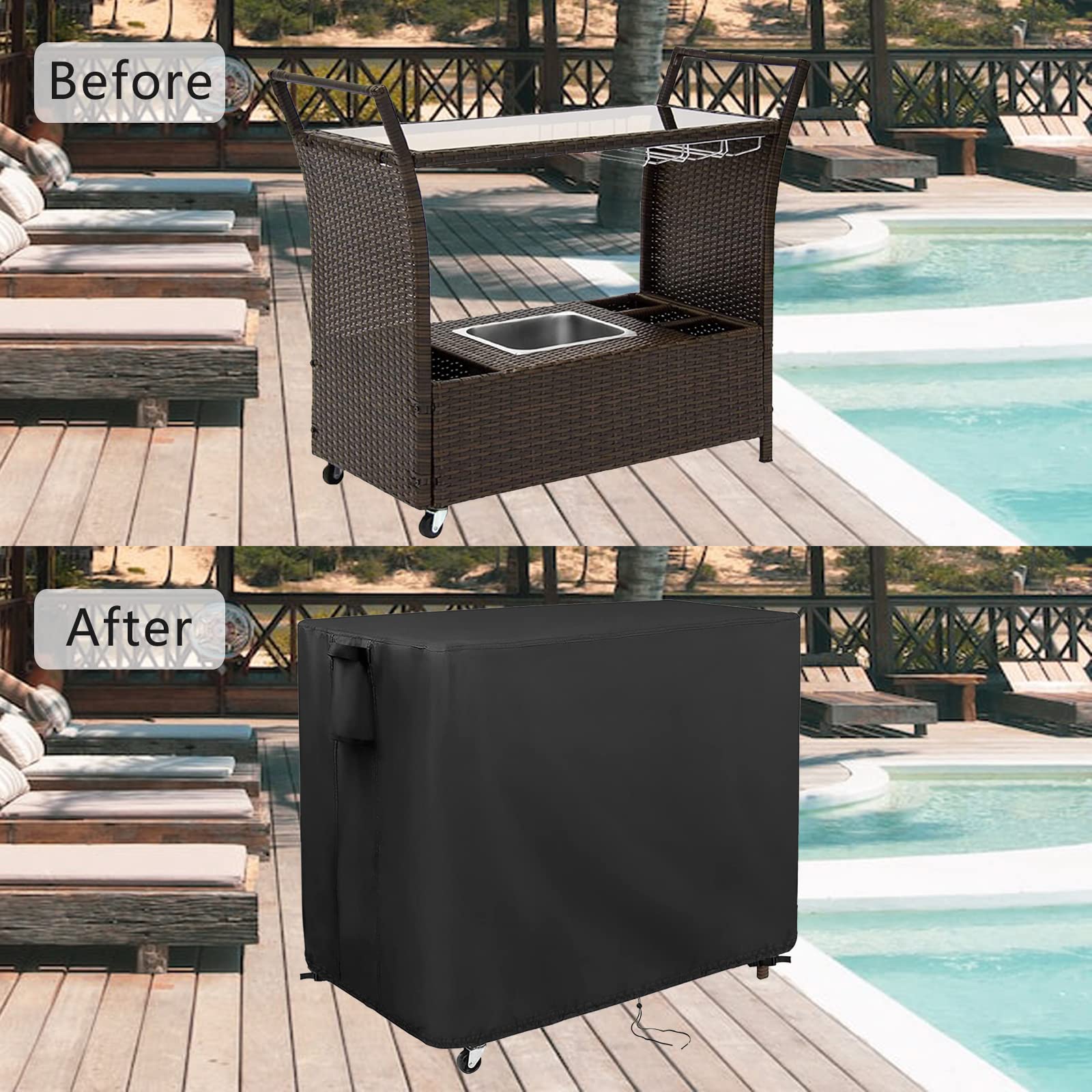 Kingling Outdoor Table Cover For Outdoor Bar Cart, 44 Inch Waterproof Patio Bar Table Cover For Outdoor Table Beverage Cart Cover - 44''L X 19''W X 36''H