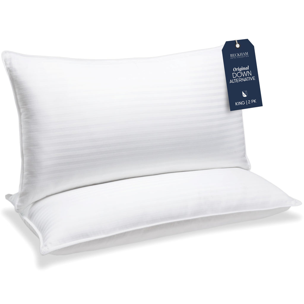 Beckham Hotel Collection King Size Bed Pillows Set of 2 - Down Alternative Cooling Gel for Back, Stomach & Side Sleepers - White