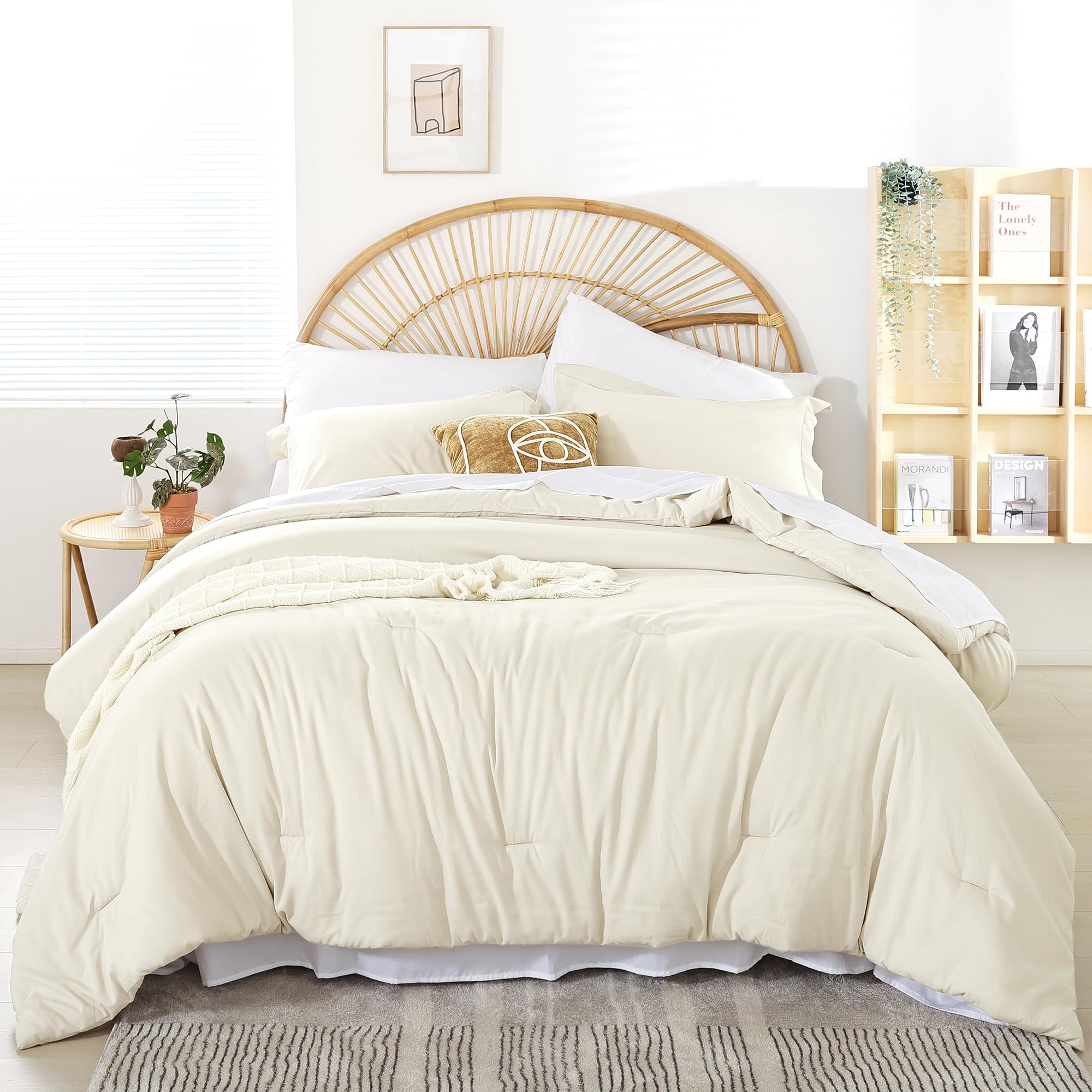 Weigelia Queen Comforter Set Boho Bed Comforter Set 7Pc Ivory Comforter Queen Size Bed In A Bag Soft All Season Microfiber Comfo