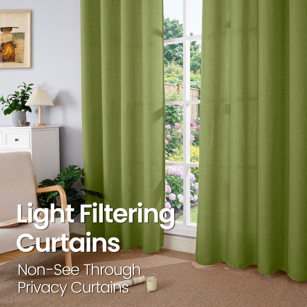 Bgment Curtains 63 Inch Length 2 Panels Set For Bedroom, Grommet Thick Linen Look Burlap Textured Light Filtering Privacy Window Drapes For Farmhouse Living Room, 52 X 63 Inch, Olive Green
