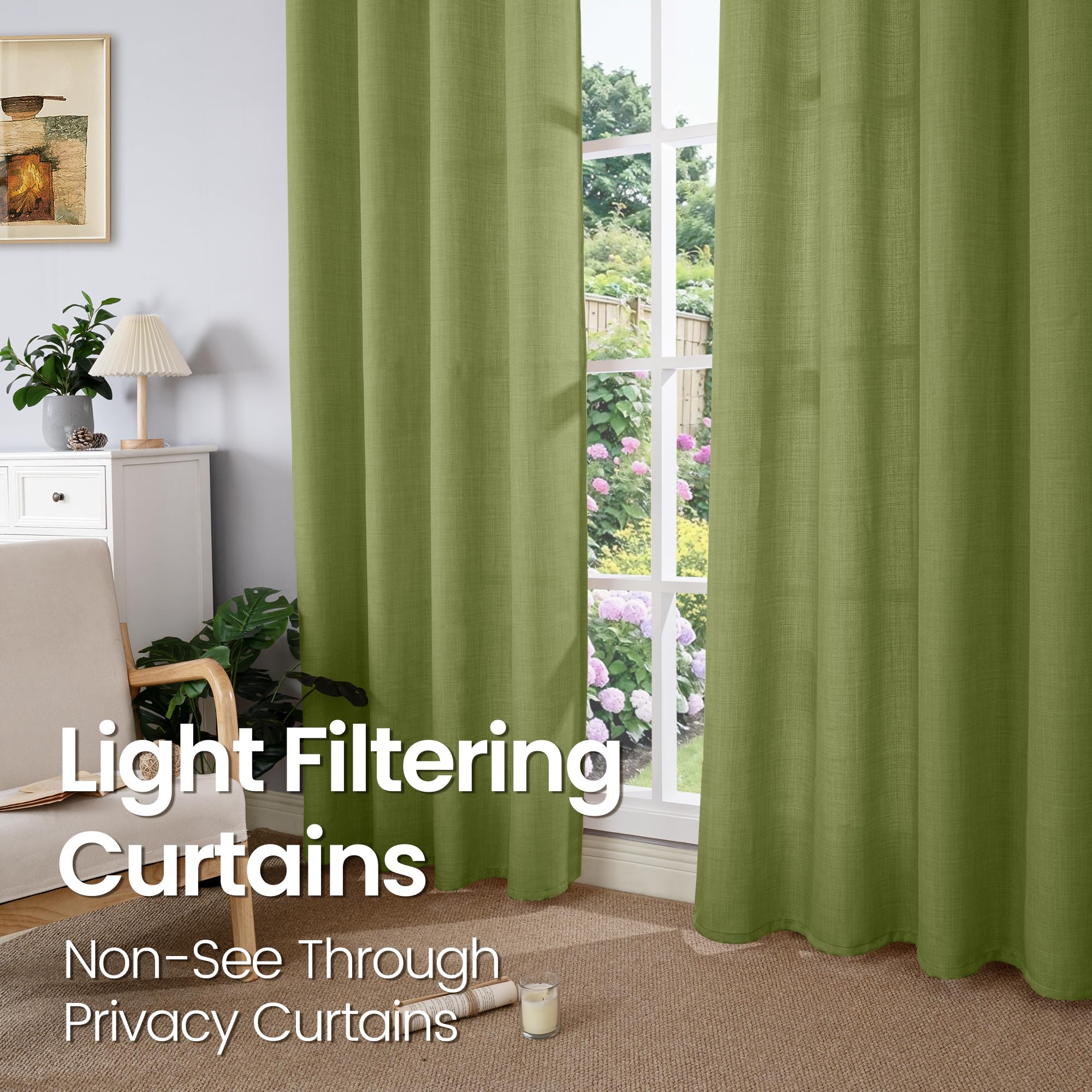 Bgment Curtains 63 Inch Length 2 Panels Set For Bedroom, Grommet Thick Linen Look Burlap Textured Light Filtering Privacy Window Drapes For Farmhouse Living Room, 42 X 63 Inch, Olive Green