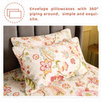 Qsh 100% Egyptian Cotton Floral Sheets For Split King Size Bed, Red Yellow Flowers Plant Pattern Botanical Printed Bedding Deep