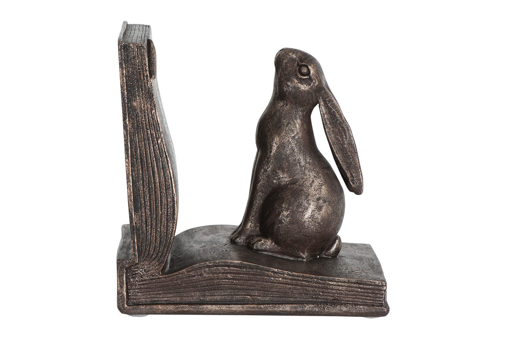 Creative Co-Op Decorative Rustic Resin Rabbit On Book Bookends, Bronze, Set Of 2