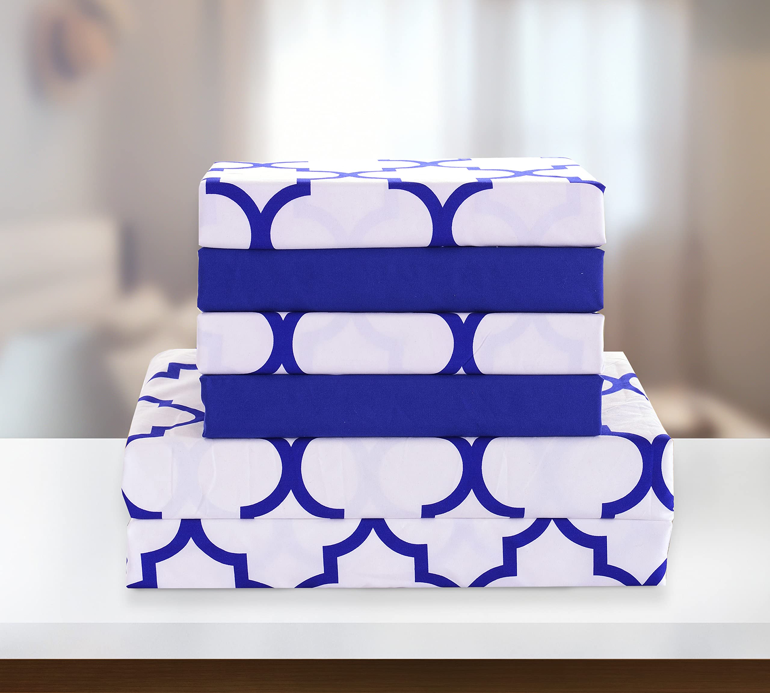 Elegant Comfort 4-Piece Moroccan Trellis Print Sheet Set, Super Cozy, Fade And Wrinkle Resistant, 1500 Premium Hotel Quality Microfiber, Deep Pocket Fitted Sheet With Smart Pockets, Twin Xl, Blue