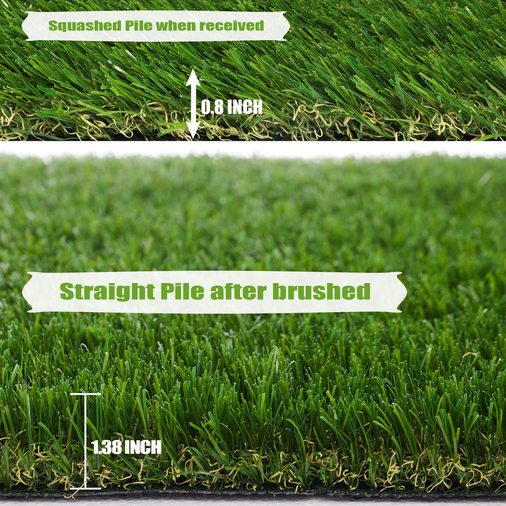 Zgr Premium Artificial Grass 3' X 13' Outdoor Rug, 1.38' Realistic Thick Turf For Garden, Yard, Fake Lawn, Dogs Synthetic Grass Mat, Non-Toxic, Rubber Backed With Drainage Holes, Customized Sizes