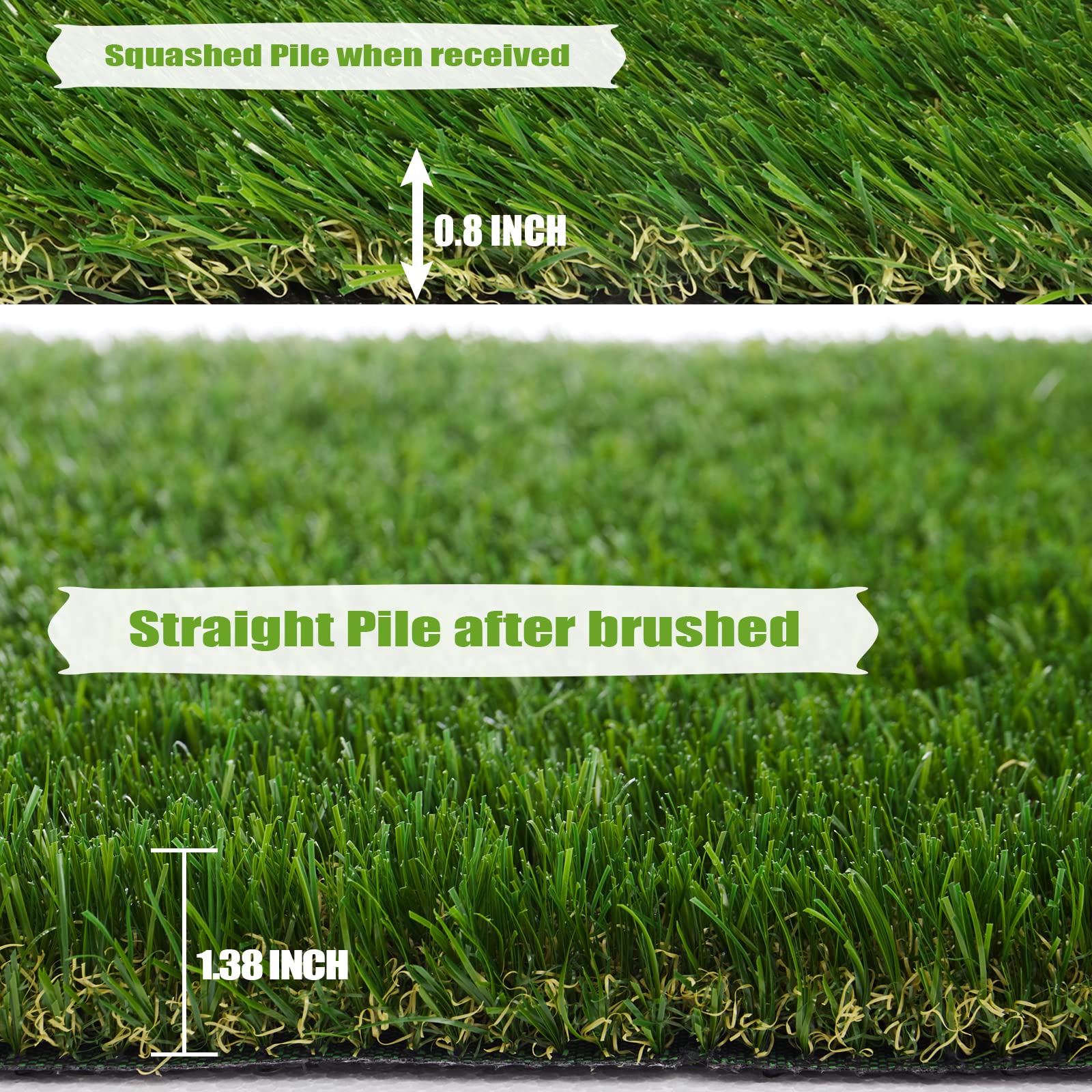 Zgr Premium Artificial Grass 3' X 13' Outdoor Rug, 1.38' Realistic Thick Turf For Garden, Yard, Fake Lawn, Dogs Synthetic Grass Mat, Non-Toxic, Rubber Backed With Drainage Holes, Customized Sizes