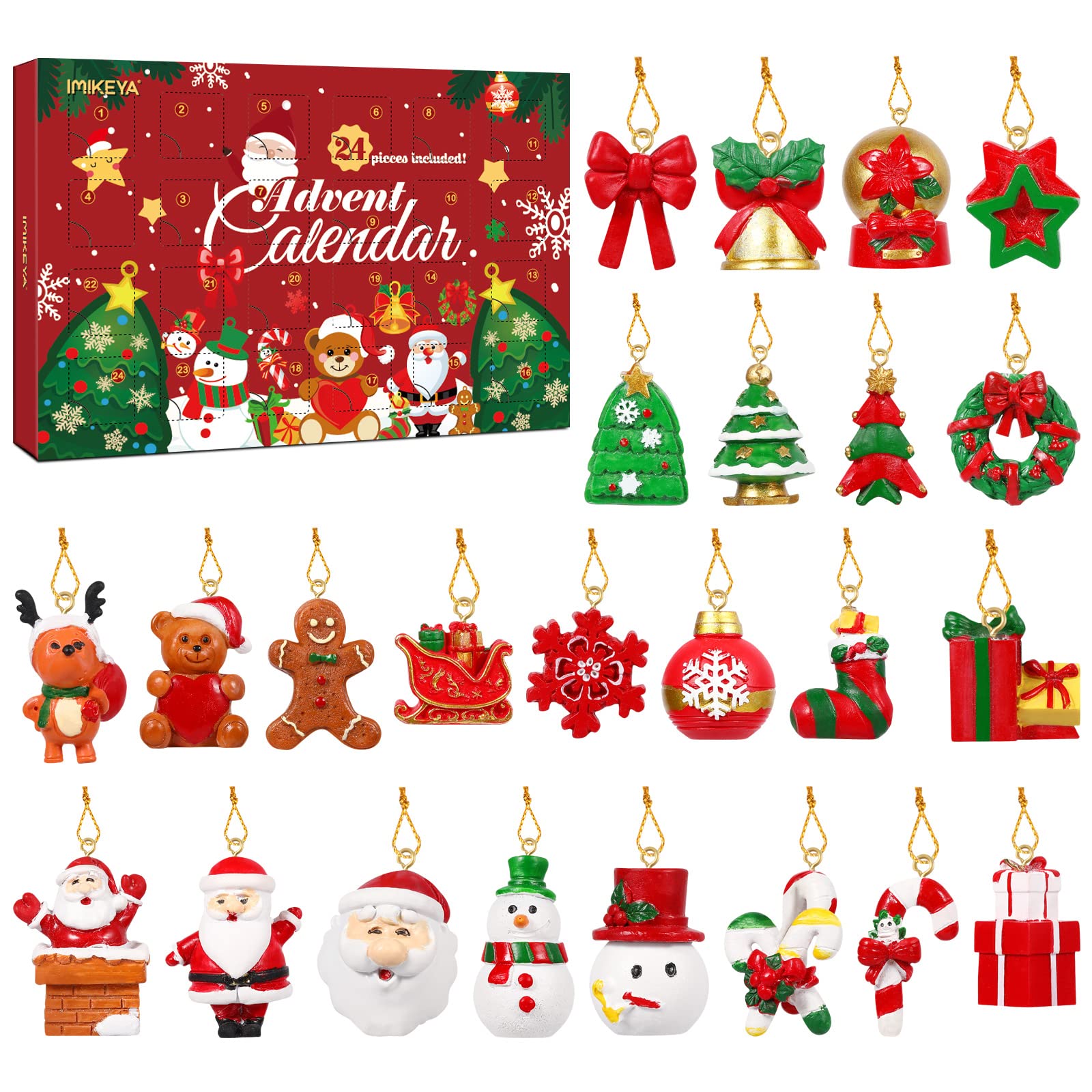 IMIKEYA Advent Calendar 2021, Christmas tree Ornaments, Christmas Advent Calendar, Christmas Countdown Calendar, Mini Christmas 