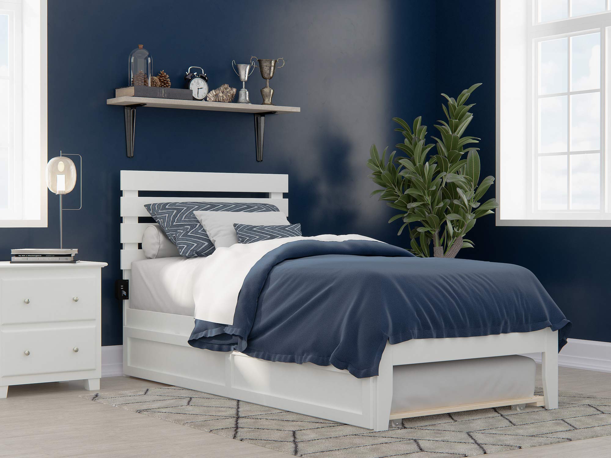 AFI, Oxford Twin XL Platform Bed with Twin XL Trundle, White