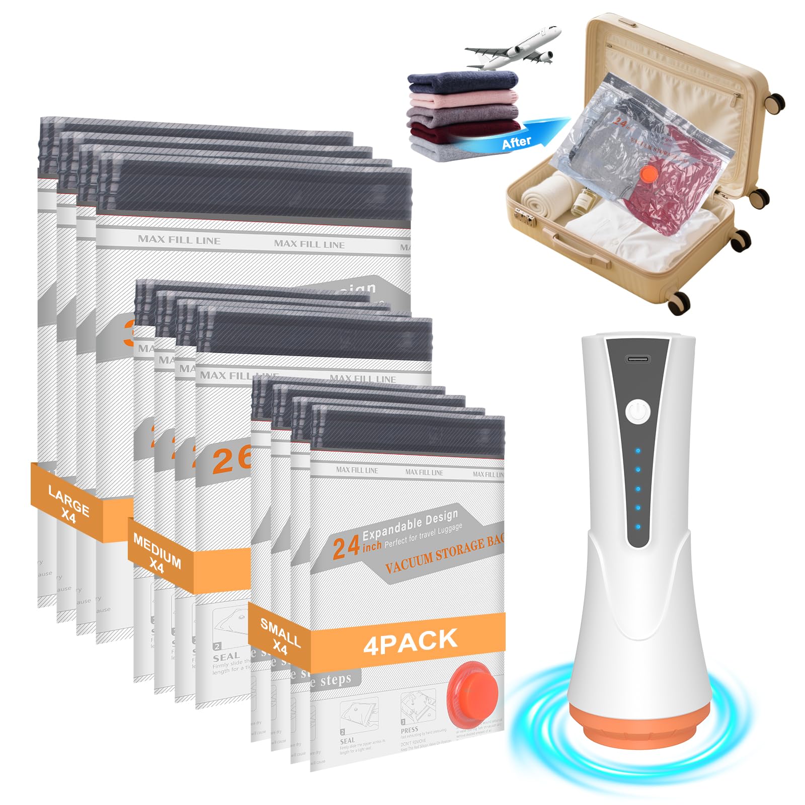 Vacuum Storage Bags for Travel with Pump - 12 Pack Vacuum Seal Bags for Clothing, Blankets, Bedding, Seasonal Storage, 80% Space