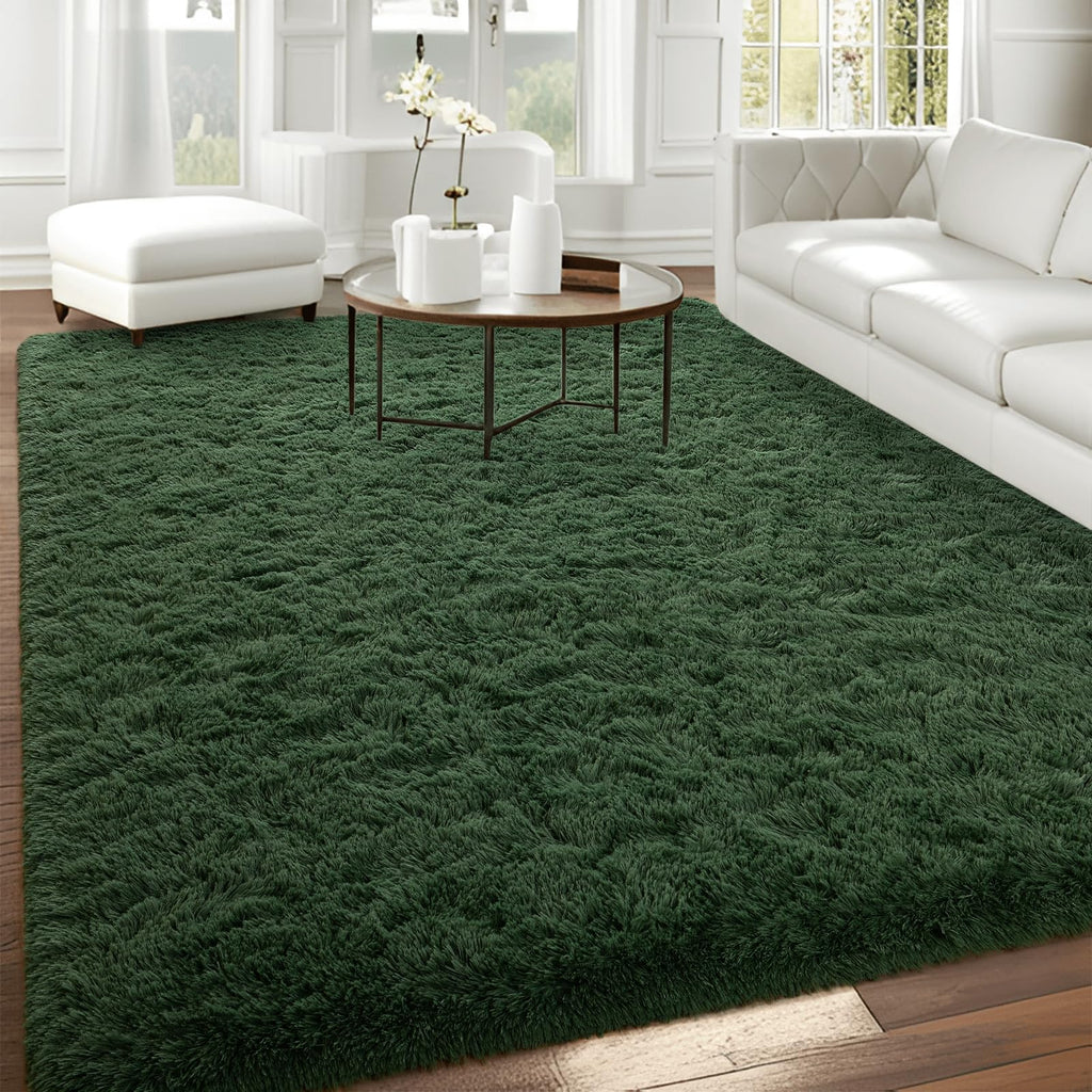 Falark Large Soft Area Rugs For Bedroom Living Room, 8X10 Ft Dark Green Fluffy Rug Carpets For Girls Kids Room, Shaggy Fuzzy Ind