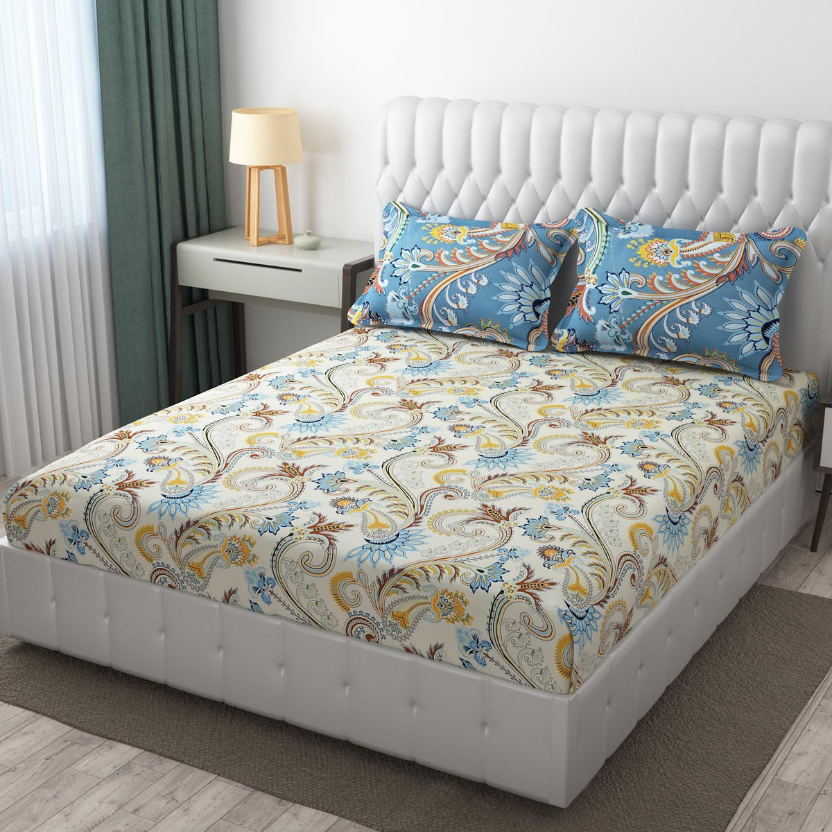 STARNSTYLE 220 TC Ezyption Cotton Print Mix N Match Bedsheet Set for Double Size Bed Durable/Double Bedsheet with 2 Pillow Cover