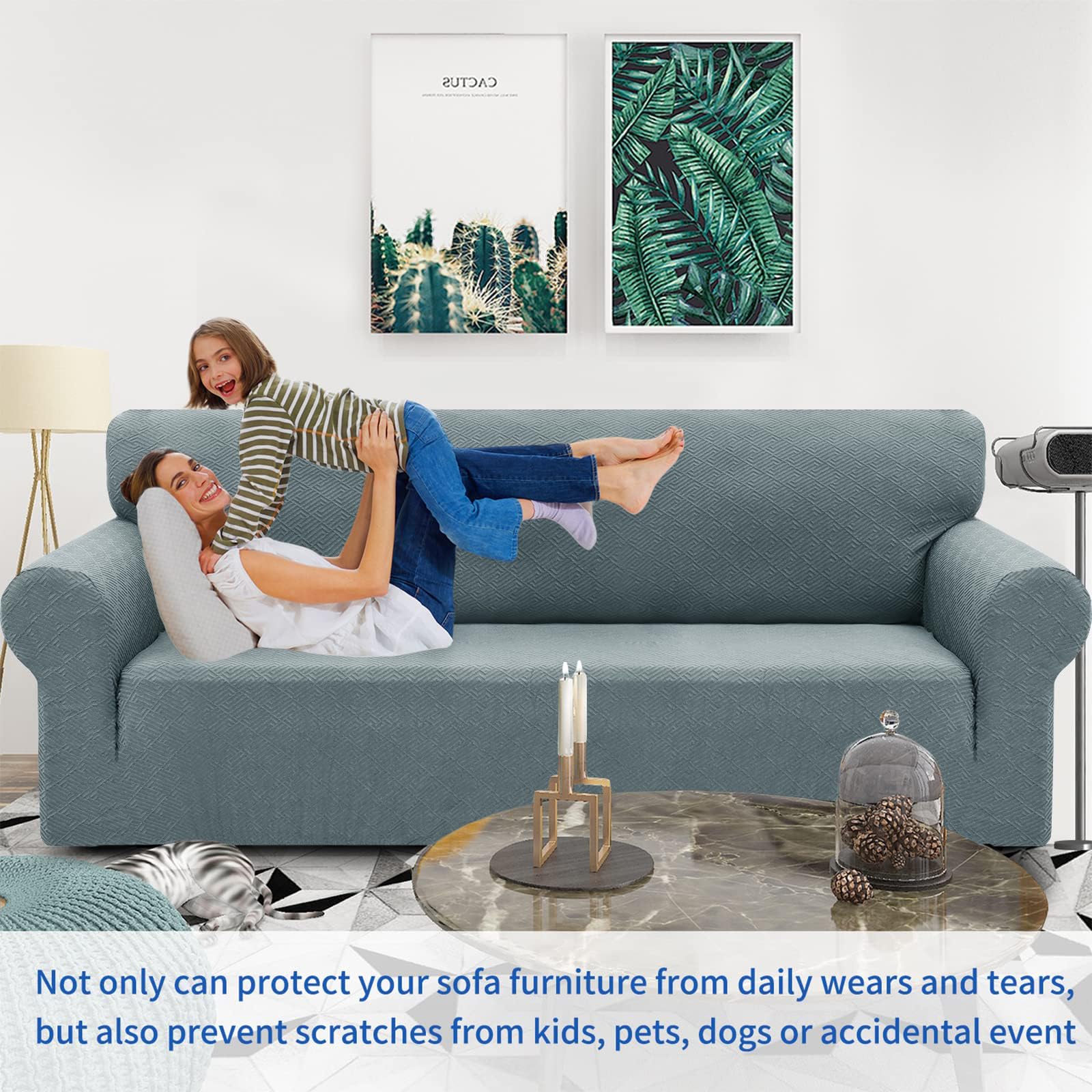 Znsayotx 1 Piece Jacquard Couch Covers For 3 Cushion Couch High Stretch Sofa Cover For Pets Dogs Anti Slip Extra Large Sofa Slipcovers Furniture Protector (X-Large, New Pattern Light Grey)