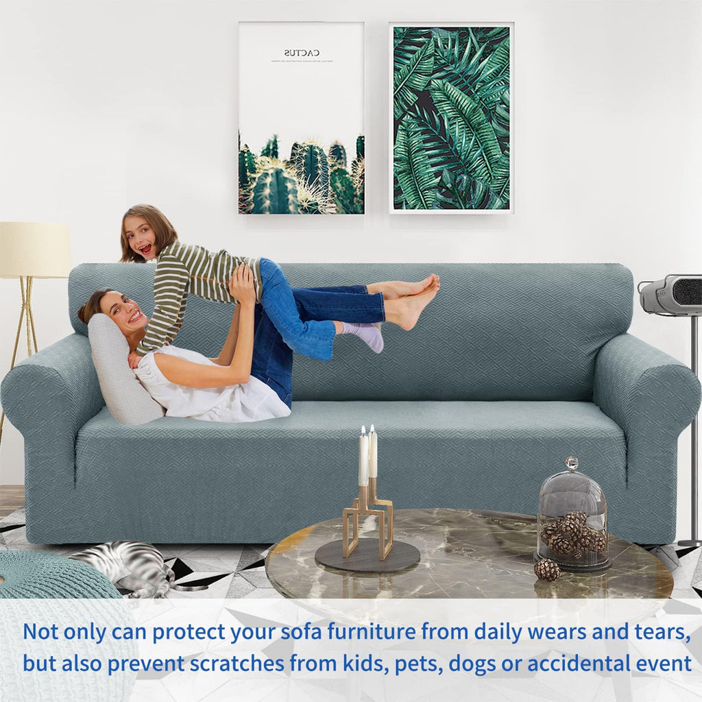Znsayotx 1 Piece Jacquard Couch Covers For 3 Cushion Couch Living Room High Stretch Sofa Cover Pets Dogs Friendly Anti Slip Thickened Slipcovers Furniture Protector (Large, New Pattern Light Grey)