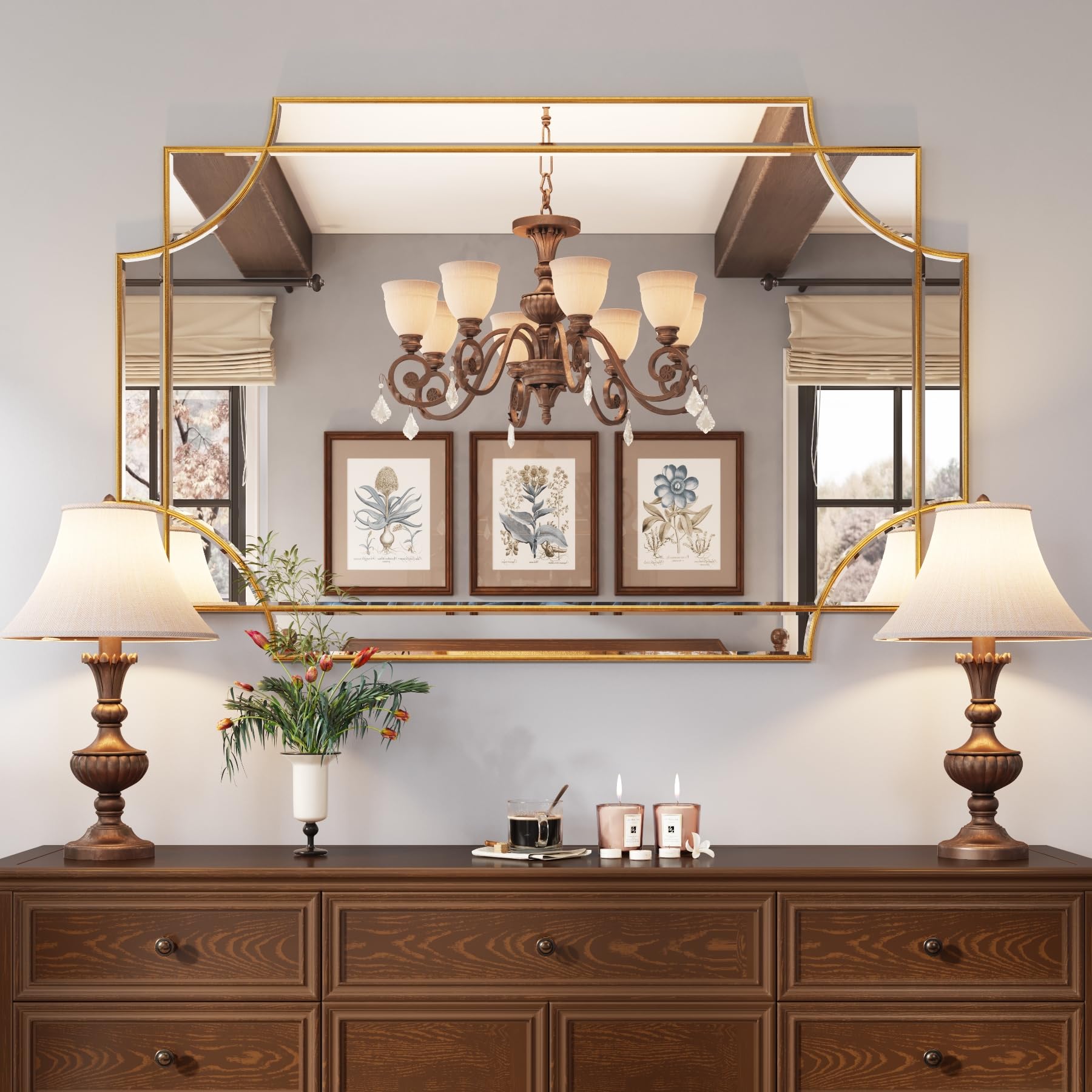 Kelly Miller Large Gold Mirror 32"x48" Rectangular Bevelled Wood Modern Decorative