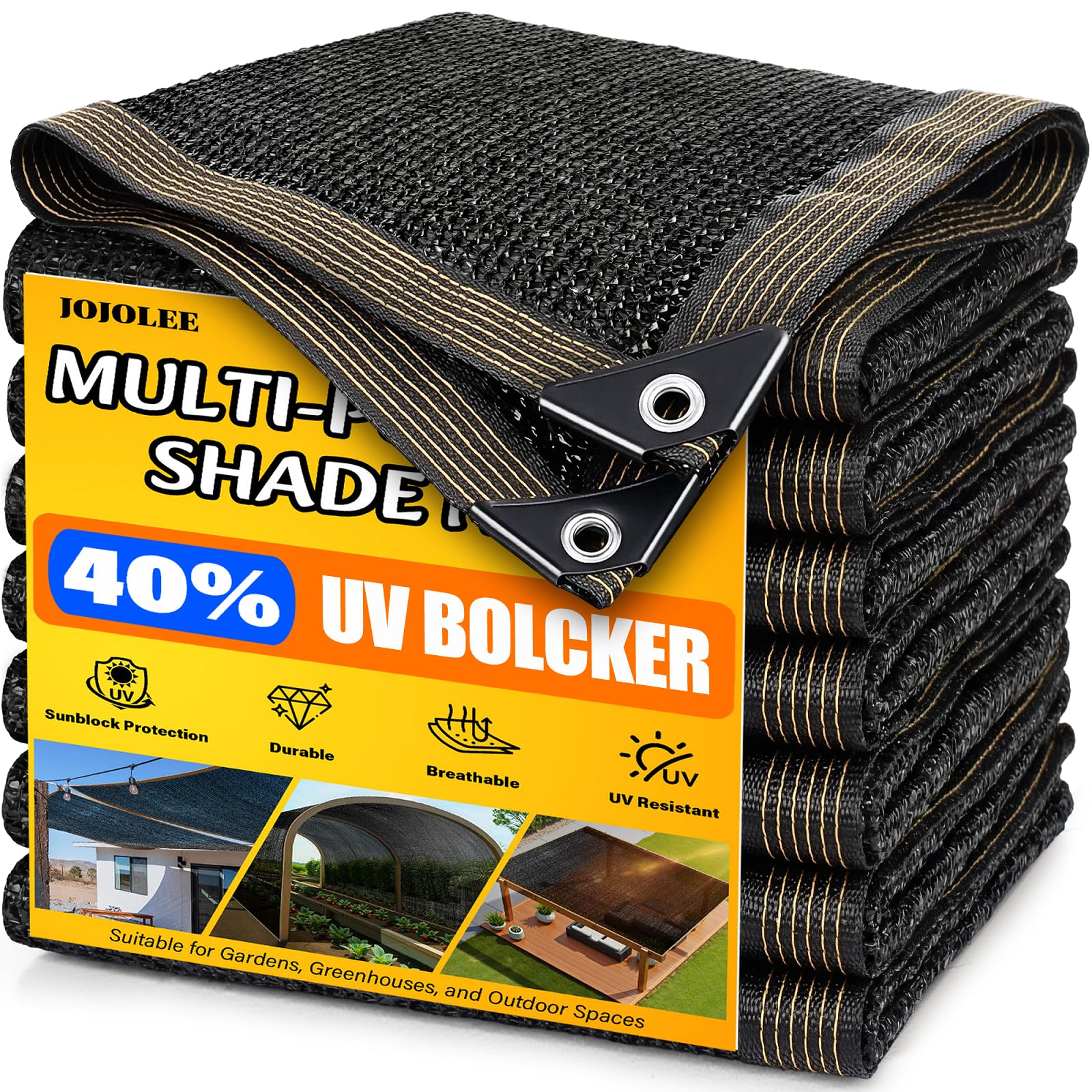 JOJOLEE 40% Sun Shade Cloth, 6.5x10FT Shade Net Mesh Tarp with Grommets, Black Sunblock Cover for Outdoor Patio Plants, Pergola,