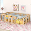 Bellemave Twin Floor Bed with Fence and Door, Kids Montessori Floor Beds Without Slats, Cute Montessori Bed for Kids, Girls, Boy