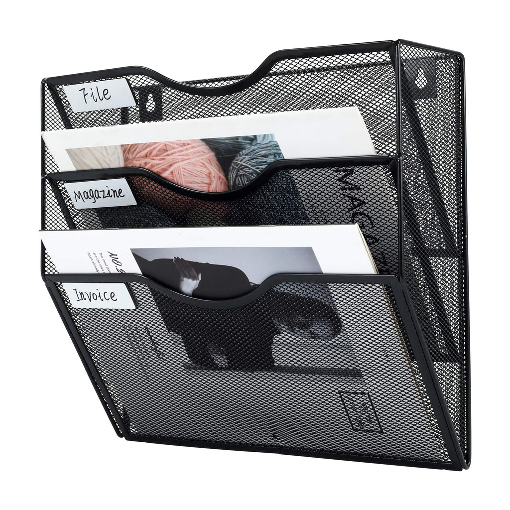 Pag Hanging Wall File Holder Mail Organizer Wall Mount Document Letter Rack, 3-Tier, Black