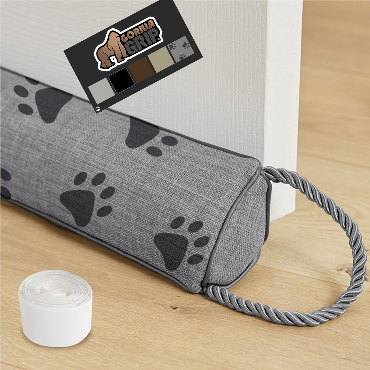 Gorilla Grip Heavy Duty Door Draft Stopper, Blocks Hot Cold Air Wind Noise For Gaps Up To 3” Under Doors, All Season Bottom Drafter Blocker, Easy Install Stoppers, Home Essentials, 32” Black Gray Paw