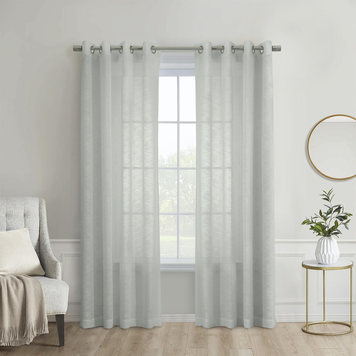 Richmark International Boucle Sheer Grommet Curtain Panel 52 x 95 in Light Grey