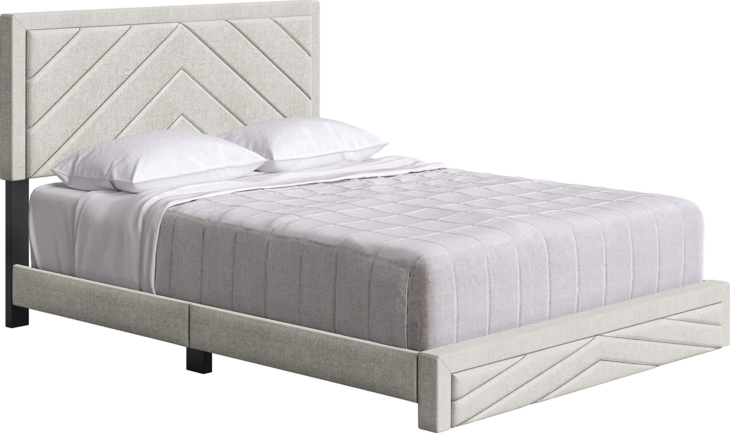 Boyd Sleep Barcelona Upholstered Platform Bed with Headboard and Durable Mattress Foundation with Strong 14 Wood Slat Supports, No BoxSpring Required: Queen, White
